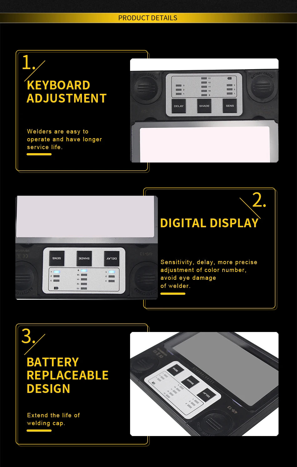 Smart solar lithium battery automatically darkens TIG MIG MMA MAG True color welding mask/welder helmet and PC protection sheet