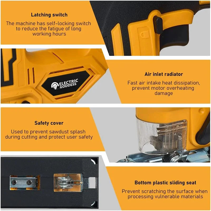 2700RPM Electric Curve Saw Wireless Jigsaw 3-speed Multi-function Adjustable Woodworking Tool For Dewalt 20V Battery