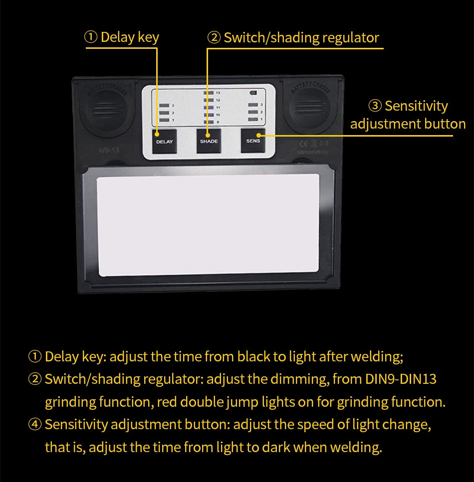 Smart solar lithium battery automatically darkens TIG MIG MMA MAG True color welding mask/welder helmet and PC protection sheet