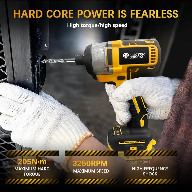 Electric Goddess Brushless Motor Driver Electric Screwdriver 180N.M Cordless Impact Drill For Dewalt 20V Battery Power Tool 