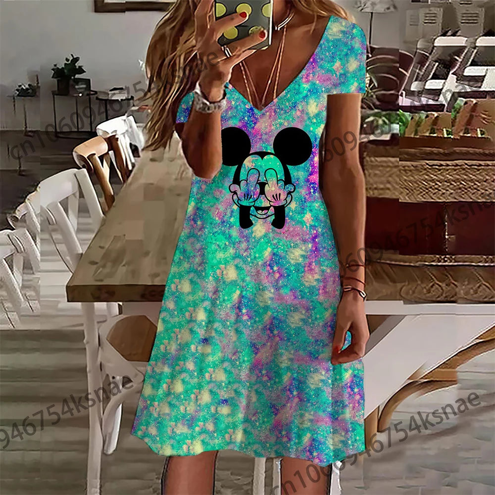 Disney V Neck Streetwear Women Dress Plus Size Dresses for Women 4xl 5xl 6xl Women's Summer Dress Woman 2022 Skirt Playa Party