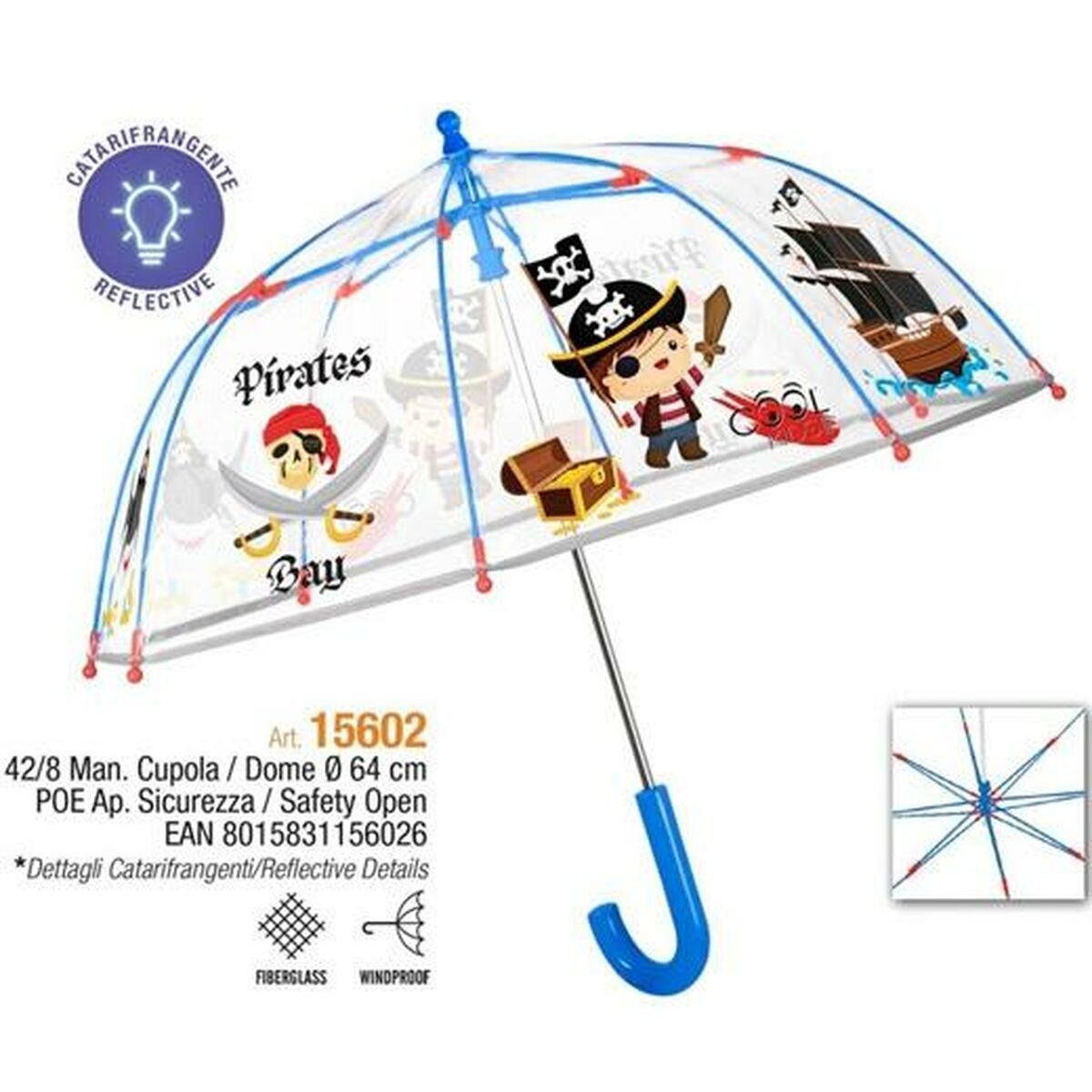 Perletti Umbrella Perletti Transparent Fibreglass Ø 64 Cm Children's Pirates