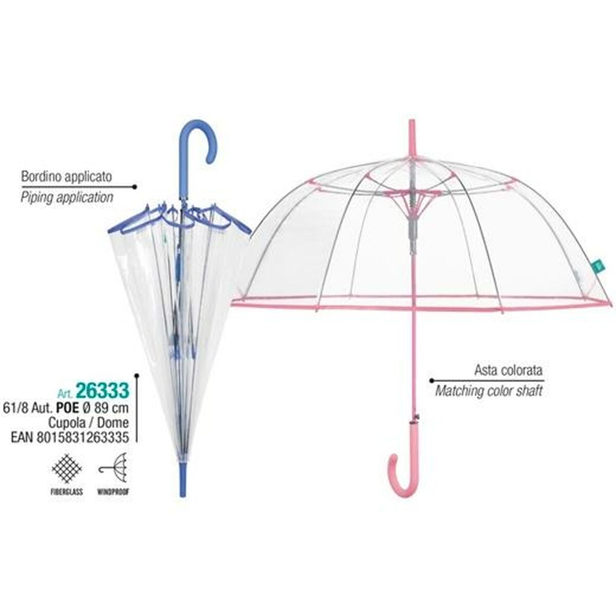 Perletti Umbrella Perletti Transparent Microfibre Ø 89 Cm With Trim