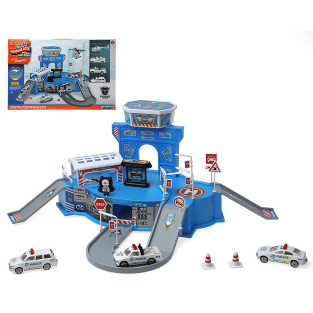 Bigbuy Kids Track With Ramps Blue Police Officer 44 X 32 Cm