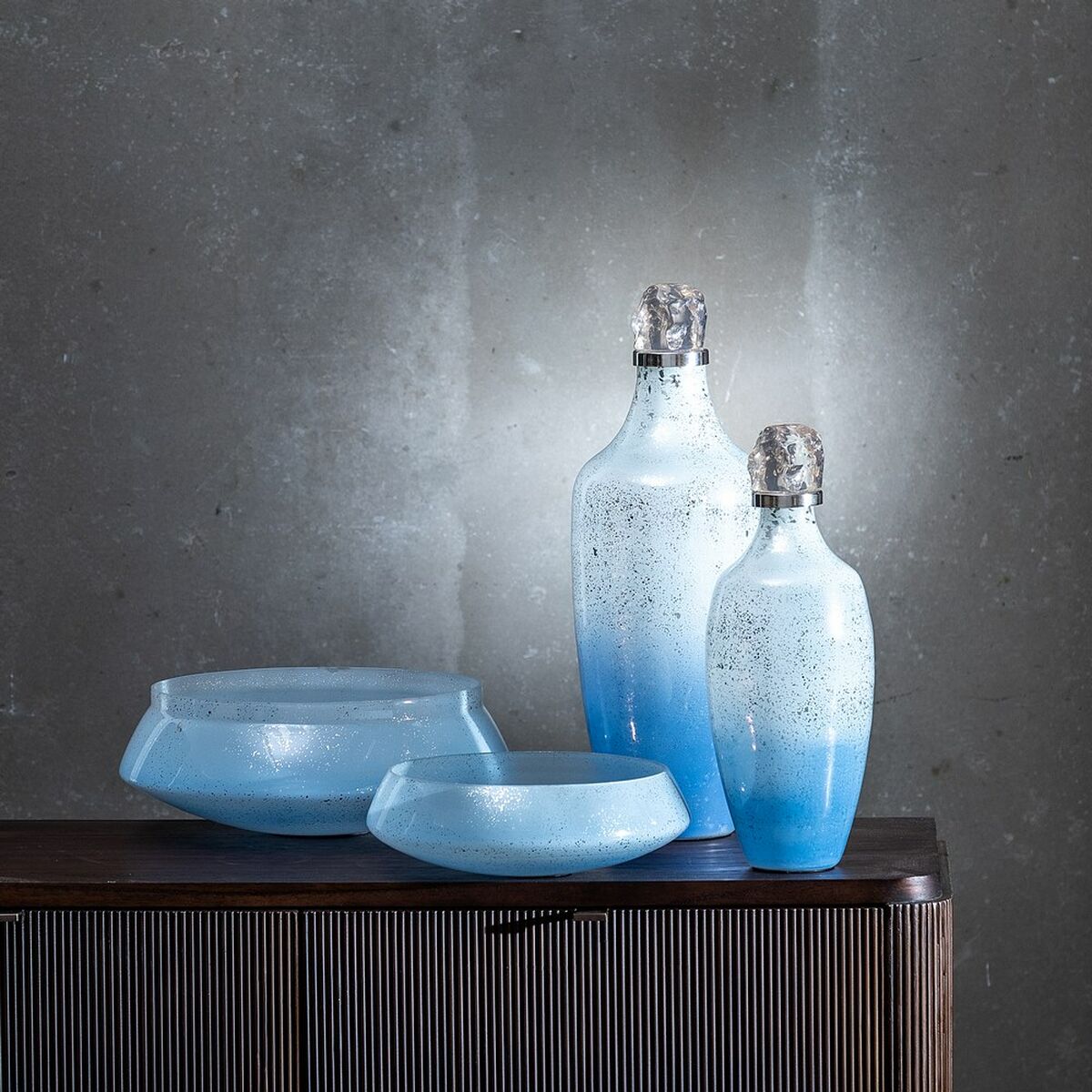 Bigbuy Home Bottle Blue Silver Resin Crystal 16 X 16 X 44 Cm Decorative