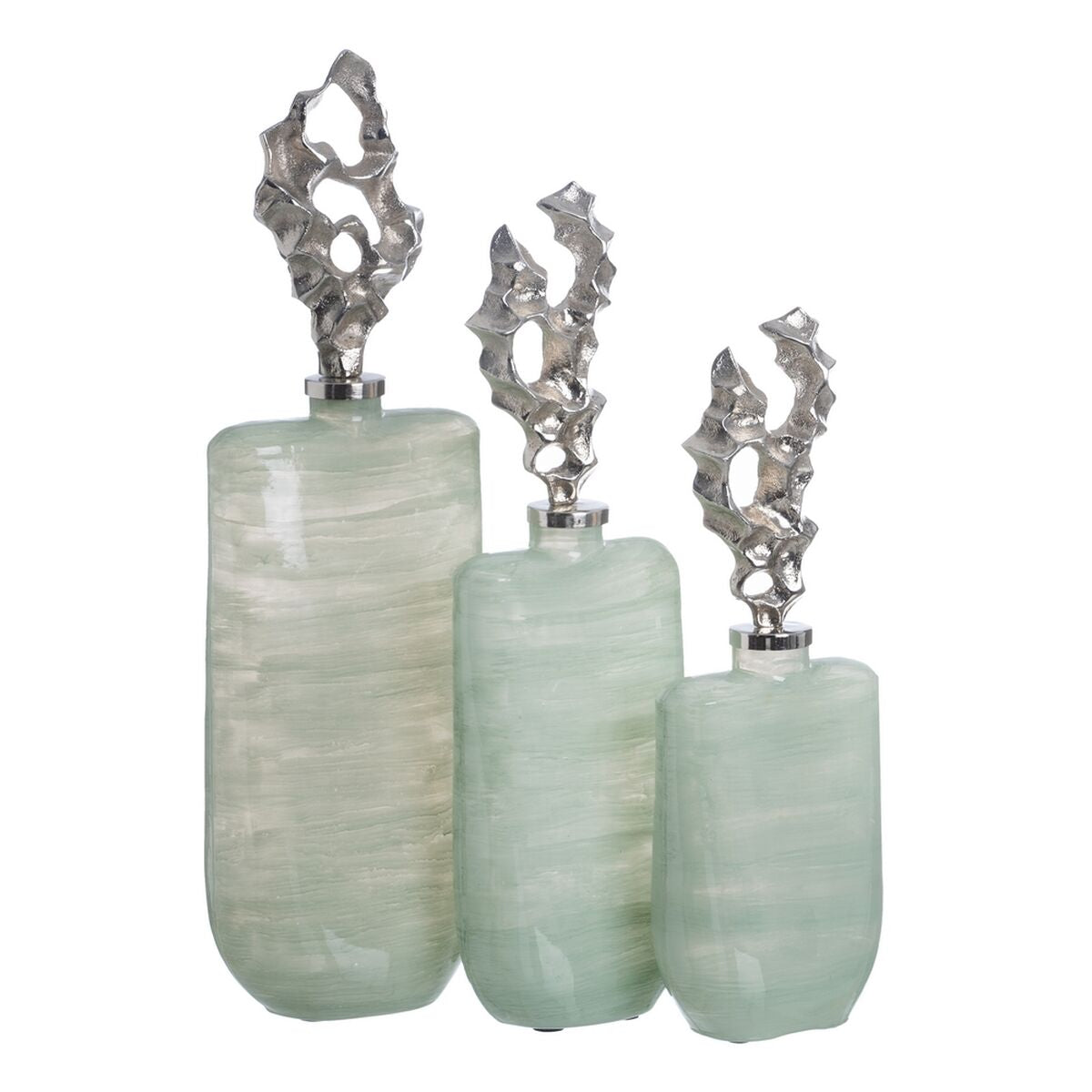 Bigbuy Home Bottle Green Silver Aluminium Crystal 16 X 10 X 46 Cm Decorative