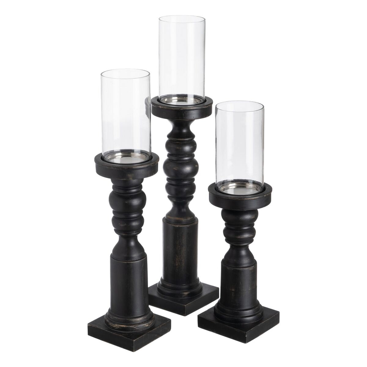 Bigbuy Home Candleholder Black Wood Crystal 12 X 12 X 62 Cm