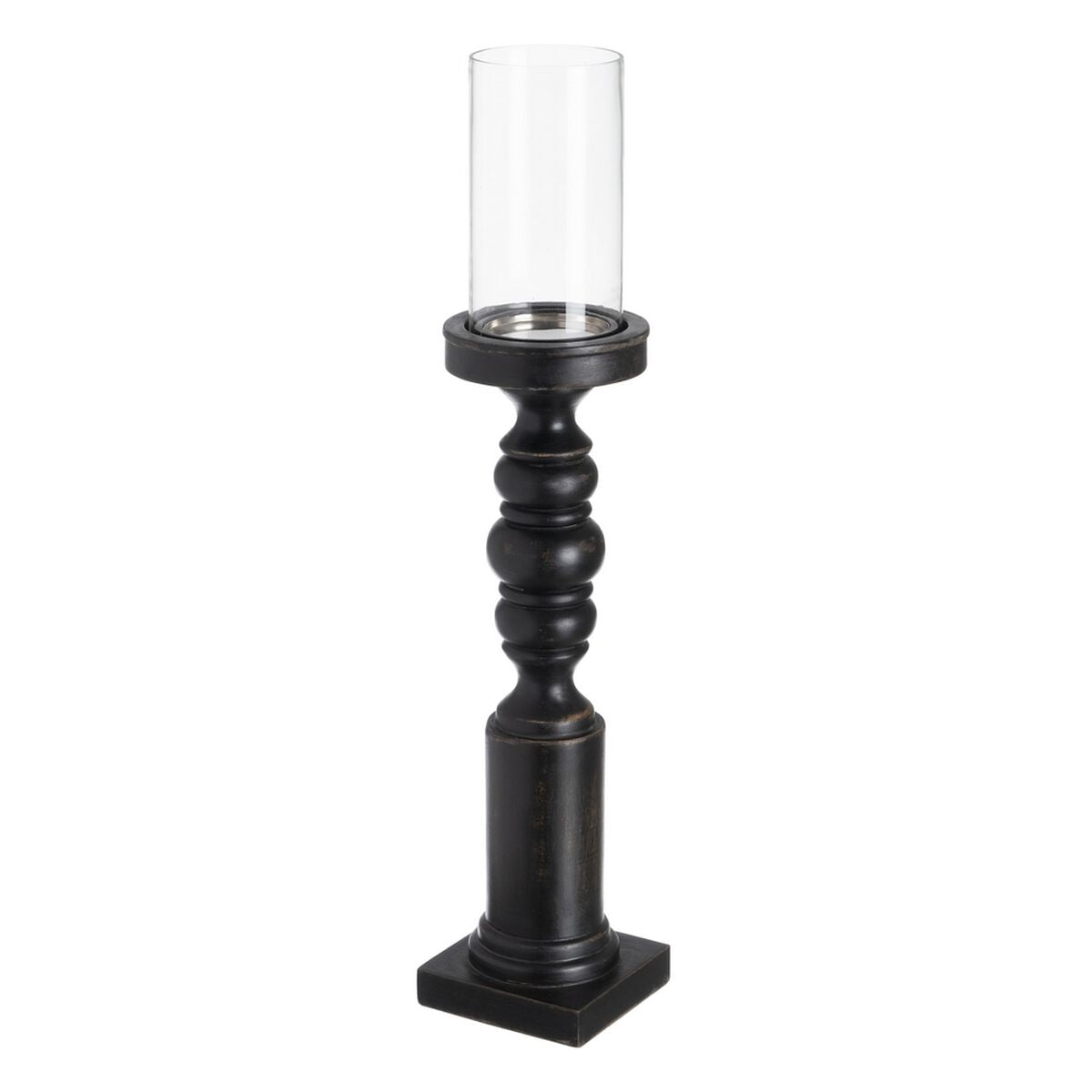 Bigbuy Home Candleholder Black Wood Crystal 12 X 12 X 62 Cm