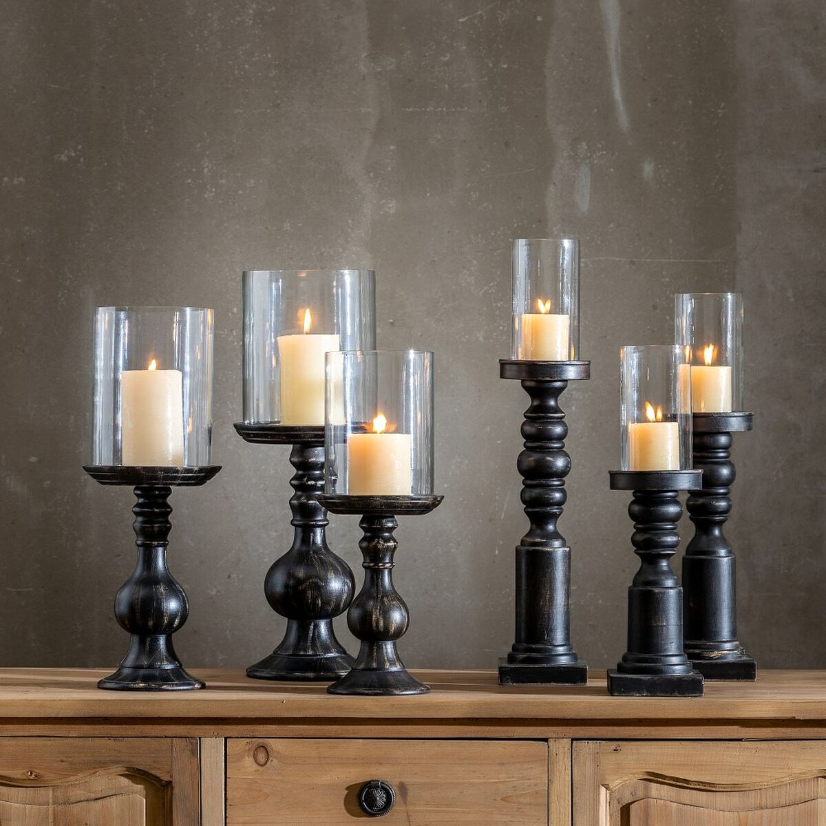 Bigbuy Home Candleholder Black Wood Crystal 12 X 12 X 62 Cm