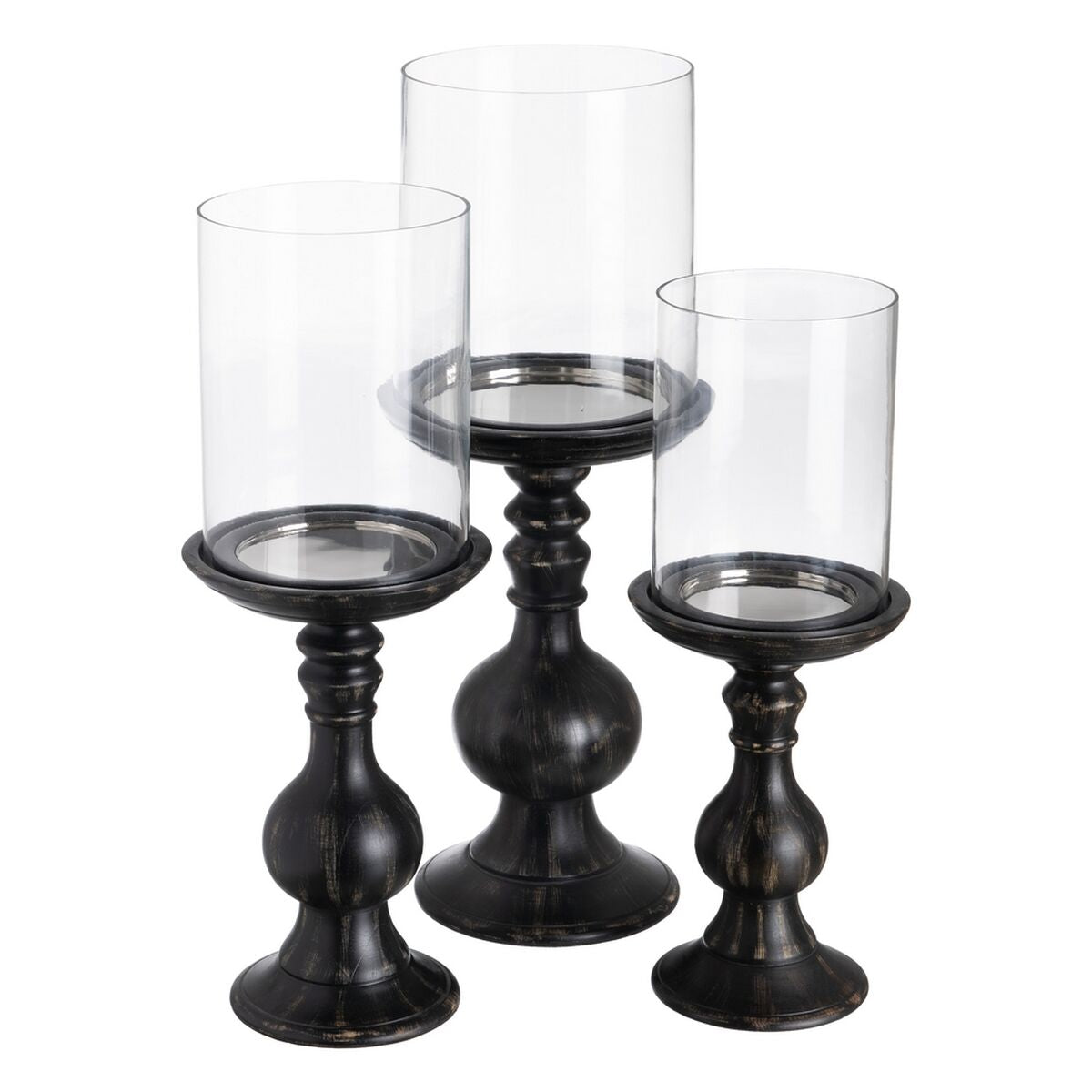 Bigbuy Home Candleholder Black Wood Crystal 20 X 20 X 53 Cm