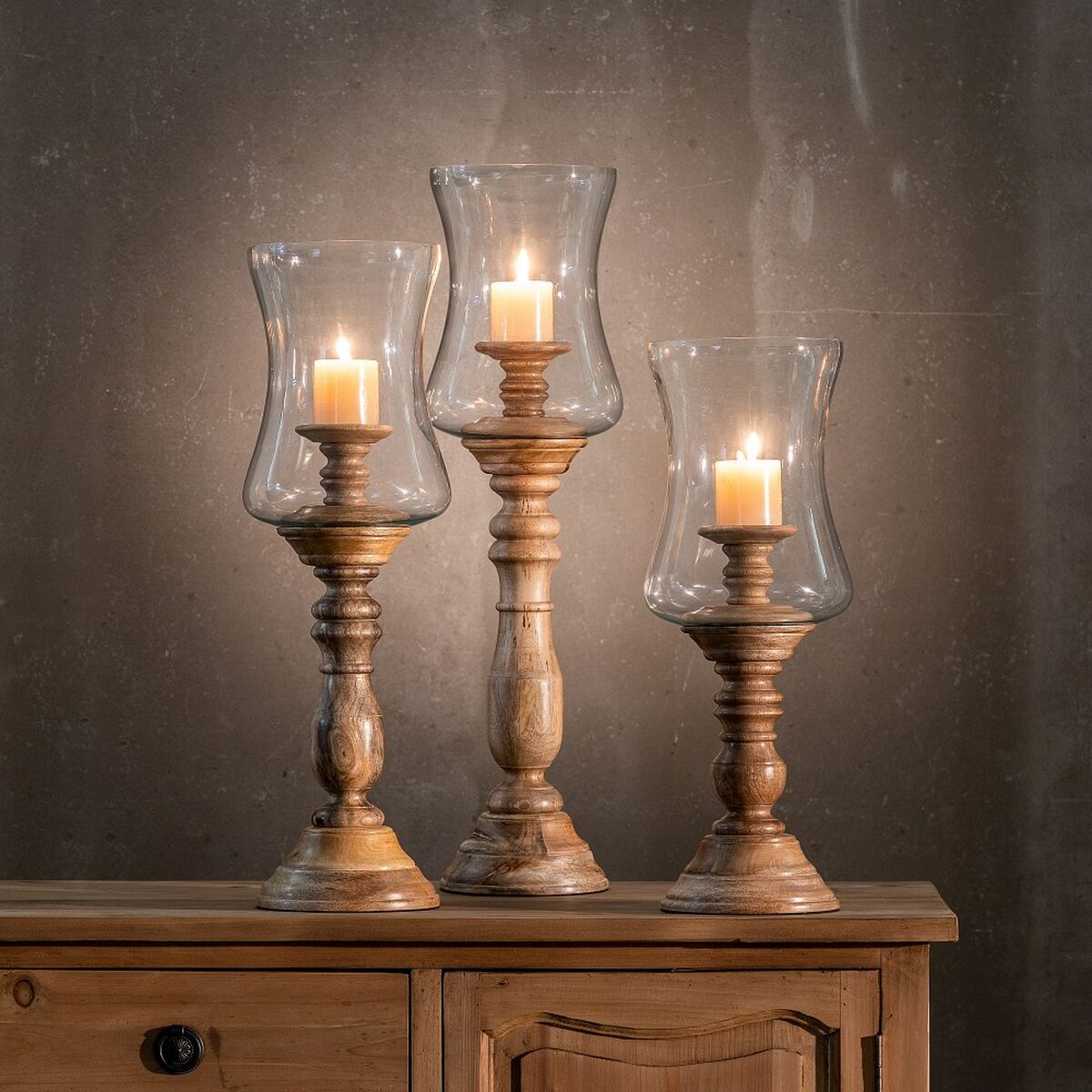 Bigbuy Home Candleholder Natural Wood Crystal 20 X 20 X 57 Cm