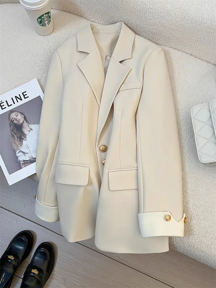 Women Long Sleeve Office Lady Blazers Autumn Winter Solid Casual Single Breasted Chic Notched Blazer Ladies Jackets Clothes