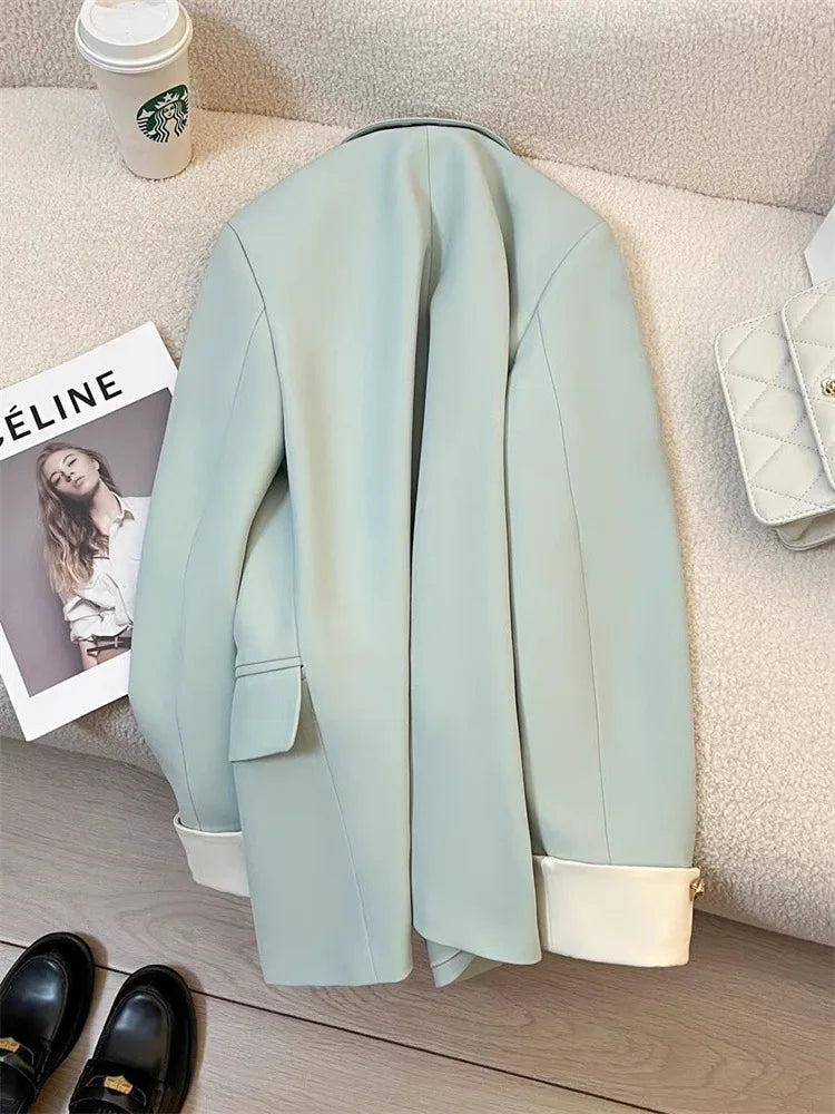 Women Long Sleeve Office Lady Blazers Autumn Winter Solid Casual Single Breasted Chic Notched Blazer Ladies Jackets Clothes