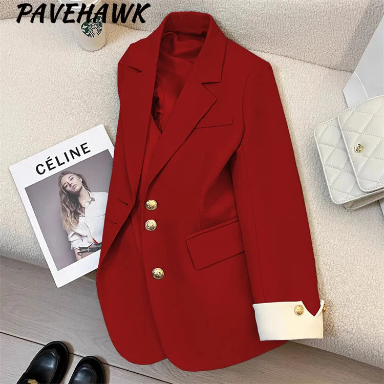 Women Long Sleeve Office Lady Blazers Autumn Winter Solid Casual Single Breasted Chic Notched Blazer Ladies Jackets Clothes