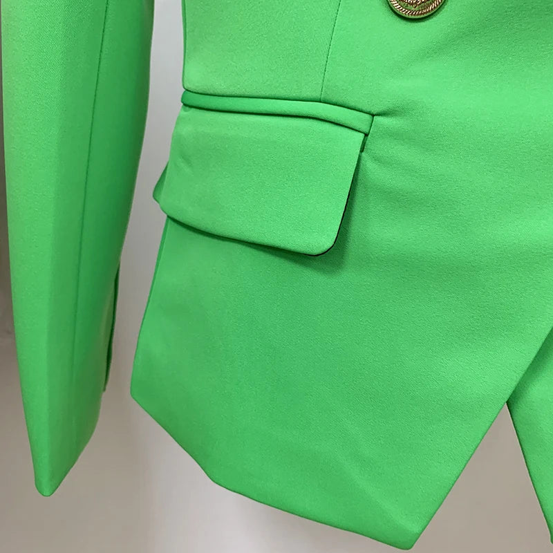 HIGH QUALITY 2024 New Baroque Designer Blazer Women's Lion Buttons Double Breasted Classic Slim Fit Blazer Jacket Apple Green