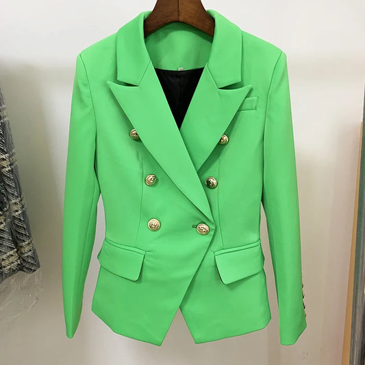 HIGH QUALITY 2024 New Baroque Designer Blazer Women's Lion Buttons Double Breasted Classic Slim Fit Blazer Jacket Apple Green