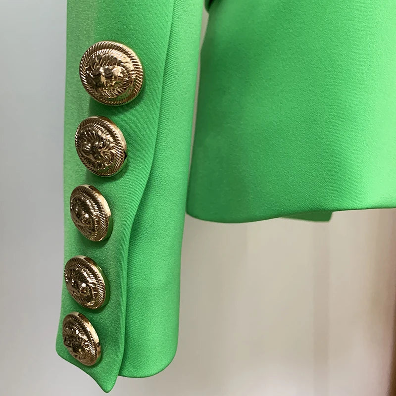 HIGH QUALITY 2024 New Baroque Designer Blazer Women's Lion Buttons Double Breasted Classic Slim Fit Blazer Jacket Apple Green