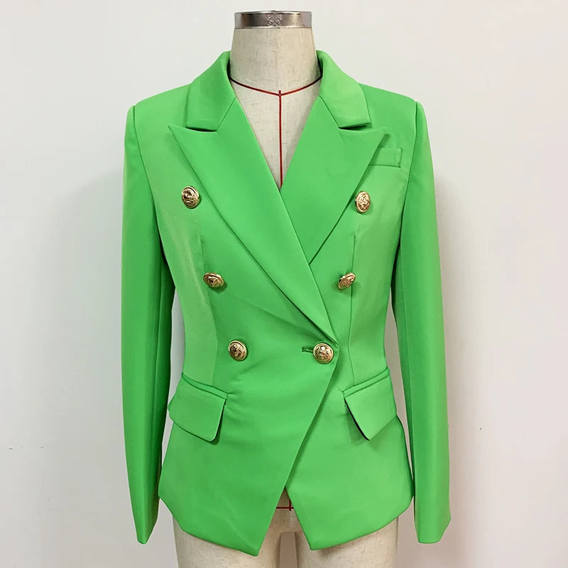 HIGH QUALITY 2024 New Baroque Designer Blazer Women's Lion Buttons Double Breasted Classic Slim Fit Blazer Jacket Apple Green