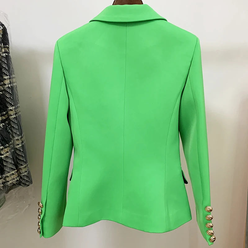 HIGH QUALITY 2024 New Baroque Designer Blazer Women's Lion Buttons Double Breasted Classic Slim Fit Blazer Jacket Apple Green