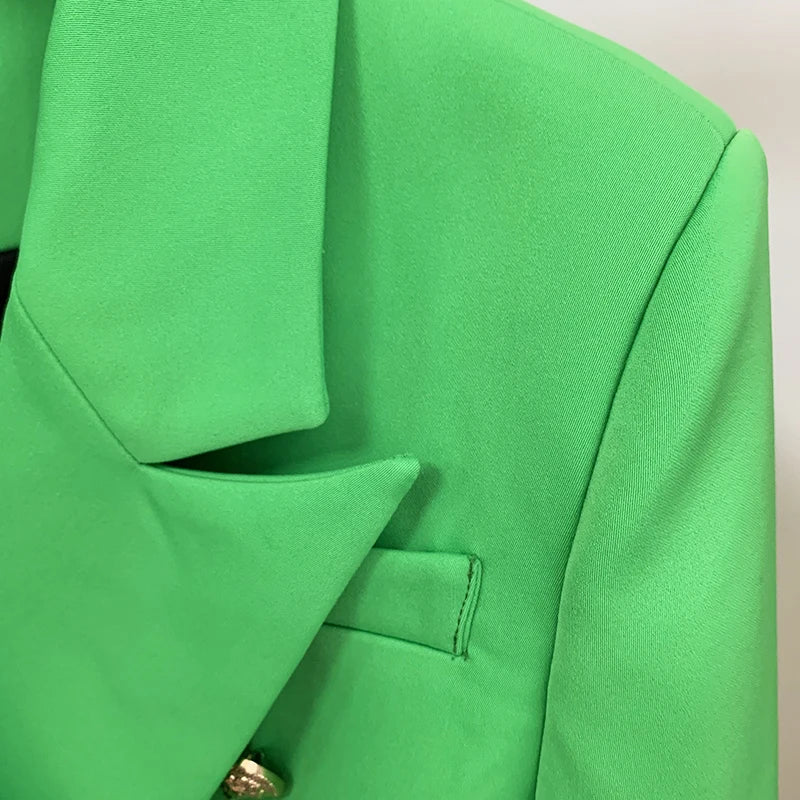 HIGH QUALITY 2024 New Baroque Designer Blazer Women's Lion Buttons Double Breasted Classic Slim Fit Blazer Jacket Apple Green