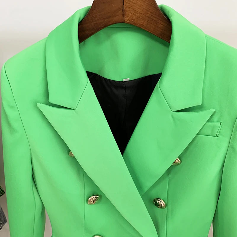 HIGH QUALITY 2024 New Baroque Designer Blazer Women's Lion Buttons Double Breasted Classic Slim Fit Blazer Jacket Apple Green