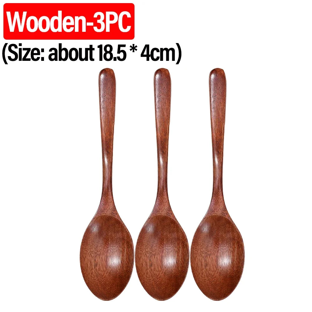 1-12PCS Wooden Tea Spoons Long-handle Soup Scoop Ellipse Ladle Sets Kitchen Spice Honey Coffee Stir Spoons Home Tableware Supply