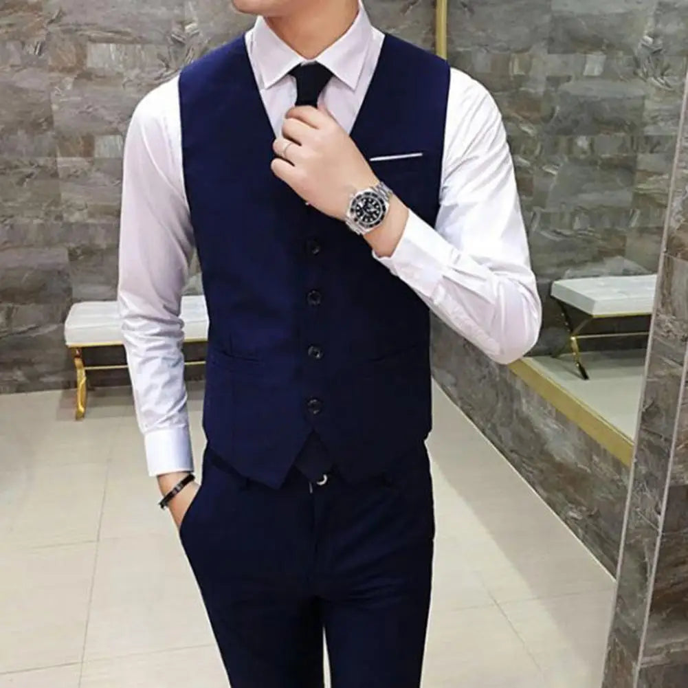 Gentleman Waistcoat Close-fitting High-quality Men's Business Vest Solid Color Wedding Waistcoat Waiter Barkeeper Waistcoat