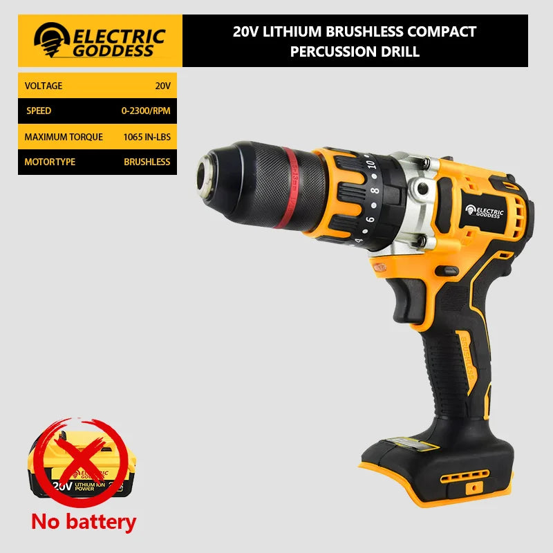 Electric Goddess DCD791 Cordless Compact Drill/Driver Brushless Motor Electric Drill Screwdriver Tool For 20V Dewalt Battery