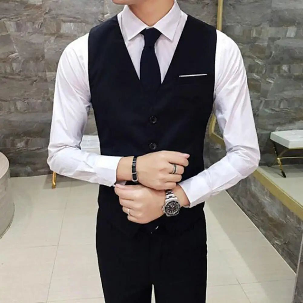 Gentleman Waistcoat Close-fitting High-quality Men's Business Vest Solid Color Wedding Waistcoat Waiter Barkeeper Waistcoat