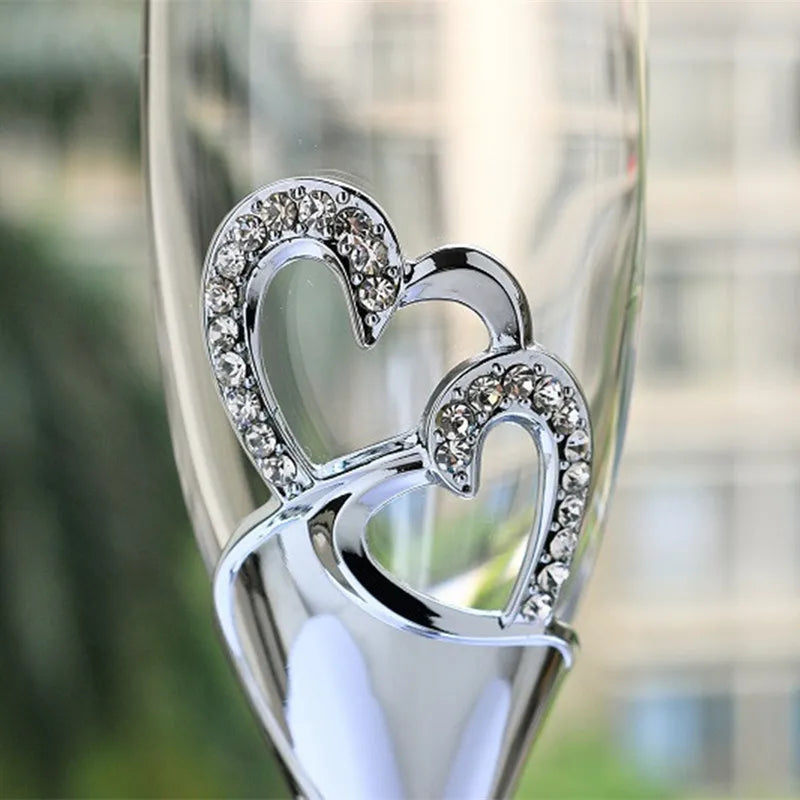 2PCs  Crystal Goblet Wedding Wholesale  Couple Cups Goblet Sparkling Wine Glass Simple Heart-Shaped Champagne Glass