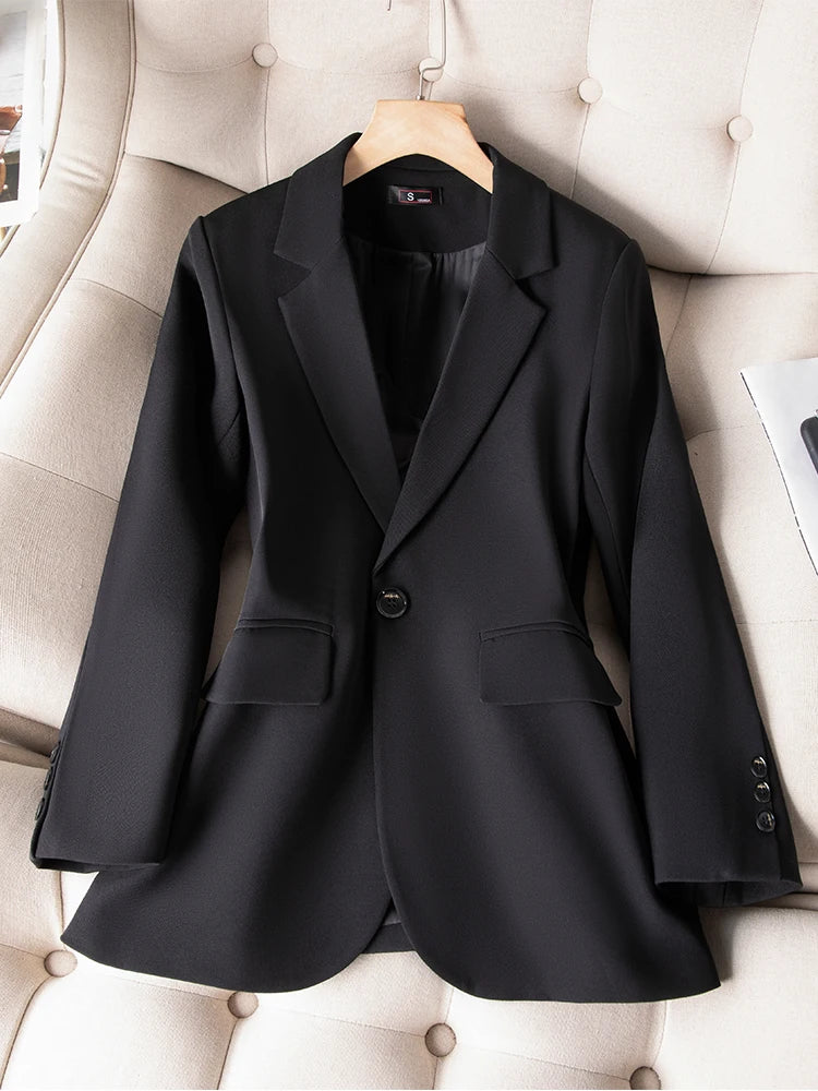 Khaki Black Green Women Solid Formal Blazer Coat Female Long Sleeve Single Button Straight Jacket For Office Ladies Work Wear