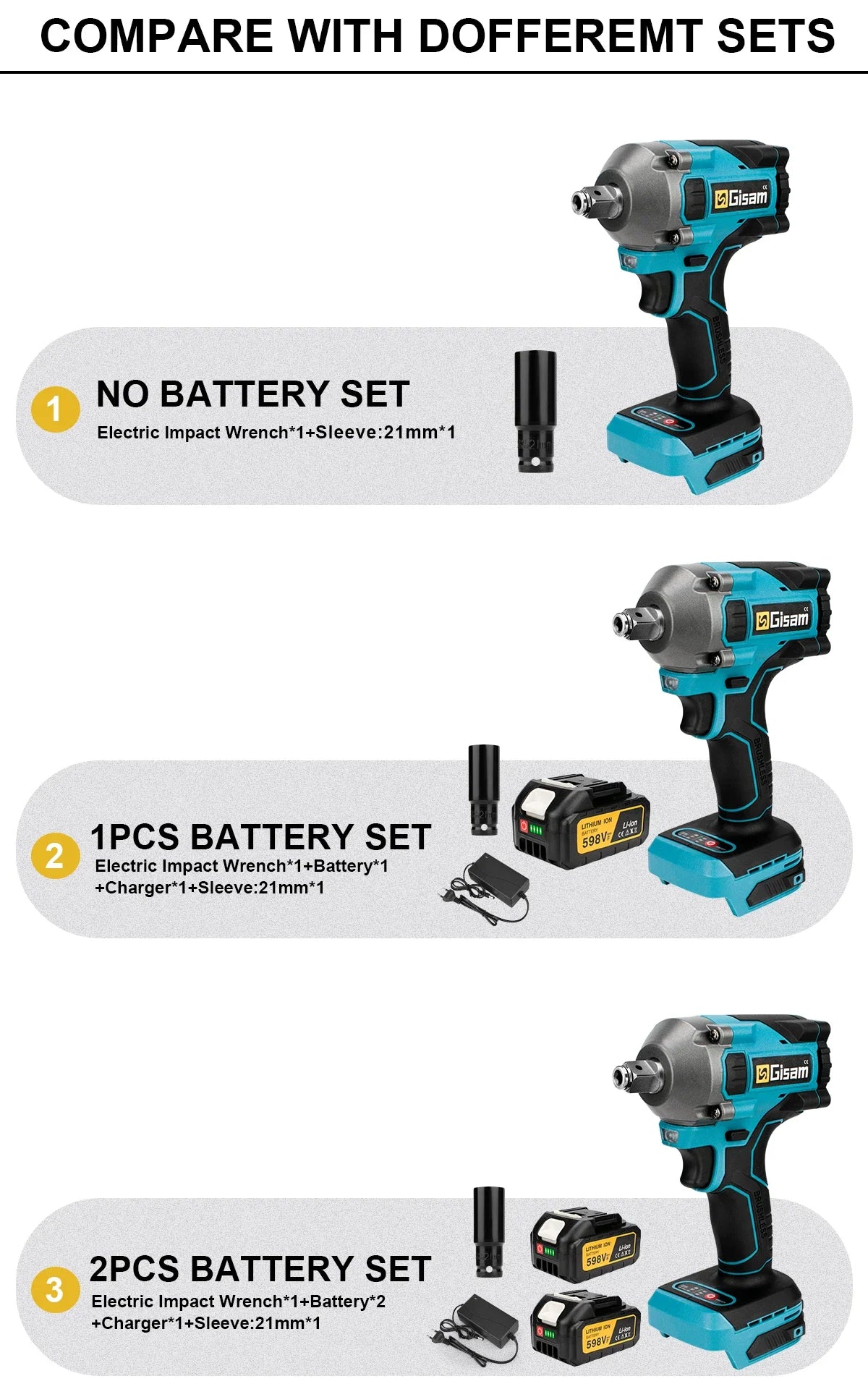 Gisam 1000NM Brushless Electric Impact Wrench Rechargeable Wrench 1/2" Variable Car Repair Power Tool For Makita 18V Battery