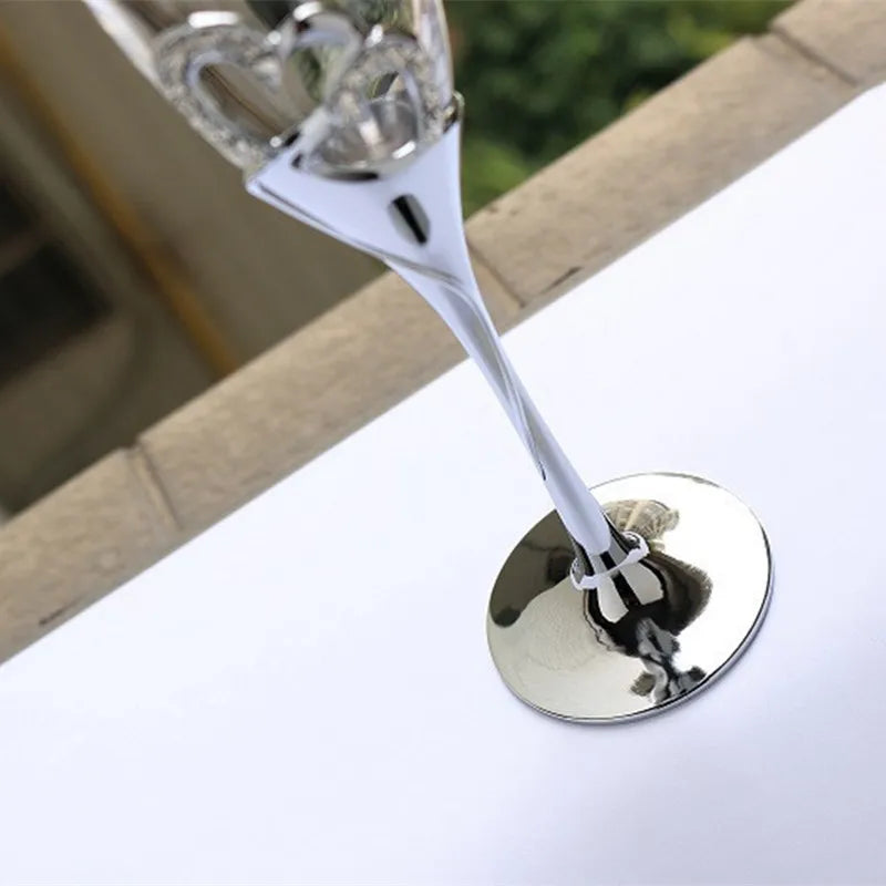 2PCs  Crystal Goblet Wedding Wholesale  Couple Cups Goblet Sparkling Wine Glass Simple Heart-Shaped Champagne Glass