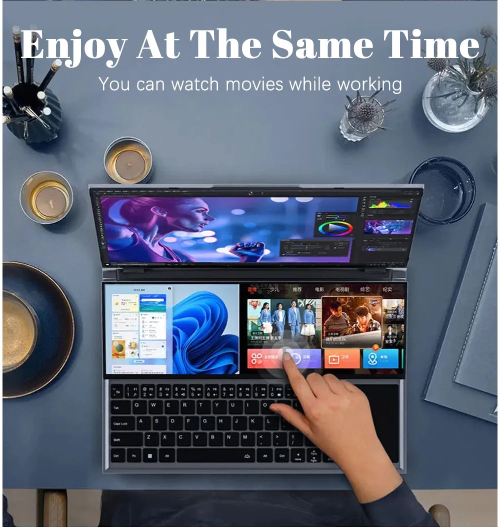 CRELANDER Dual Screen Laptop 16.1 Inch + 14.1 Inch Touchscreen Intel 10885M Processor Gaming Laptop Business Notebook Computer