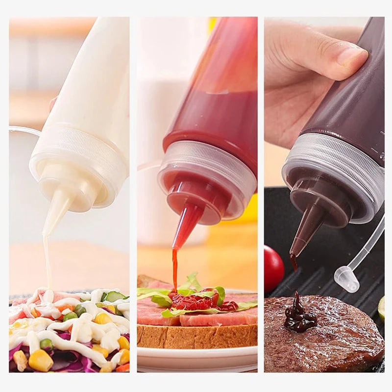 240/360/480/720ML Condiment Squeeze Bottles For Ketchup Mustard Mayo Hot Sauces Olive Oil Bottles Kitchen Gadget