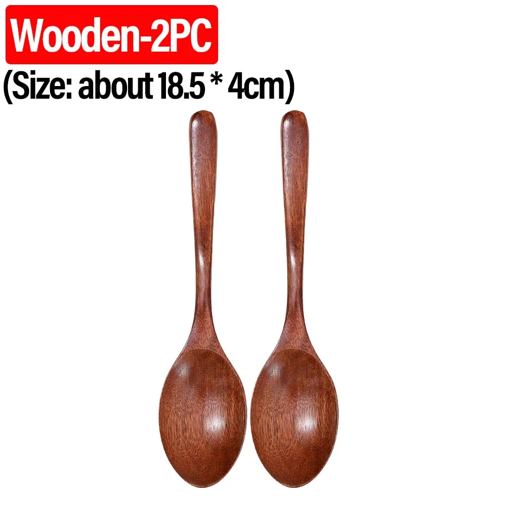 1-12PCS Wooden Tea Spoons Long-handle Soup Scoop Ellipse Ladle Sets Kitchen Spice Honey Coffee Stir Spoons Home Tableware Supply