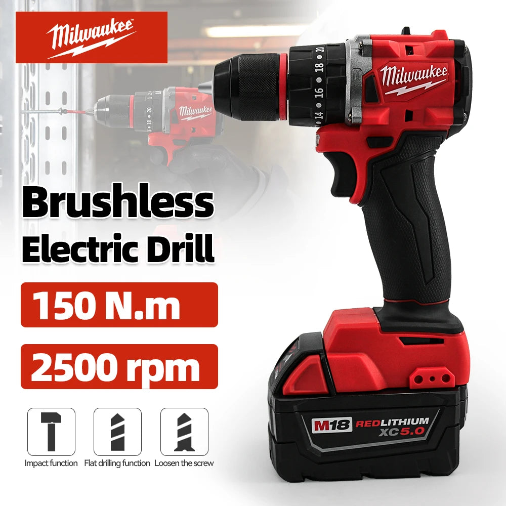 Milwaukee M18 Electric Drill 150 N.m Brushless Cordless Impact Drill Of Decoration Team Uses 18v Milwaukee Battery Power Tools