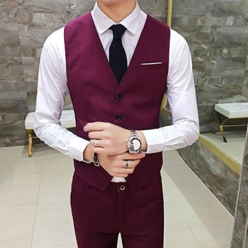 Gentleman Waistcoat Close-fitting High-quality Men's Business Vest Solid Color Wedding Waistcoat Waiter Barkeeper Waistcoat