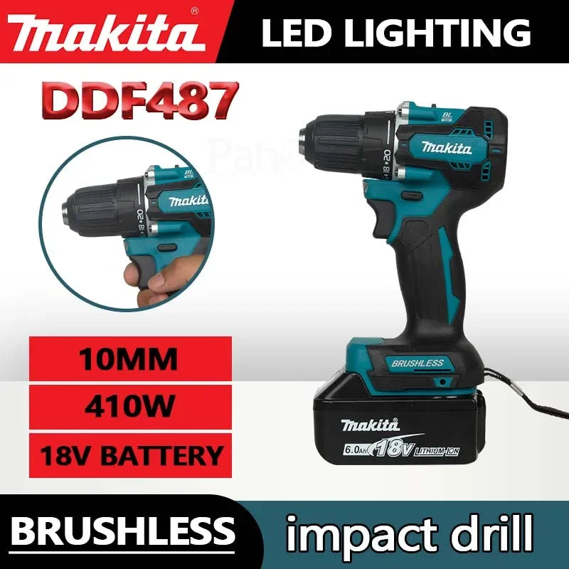 Makita DDF487 10mm brushless 18V lithium rechargeable impact drill, household hand drill, high torque electric screwdriver