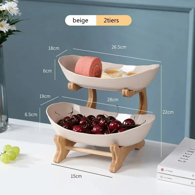 1/2/3 Tier Plate Holder Set Table Fruit Bowl Plates Table Plates Dinnerware Kitchen Candy Cake Trays Wooden Tableware Dishes