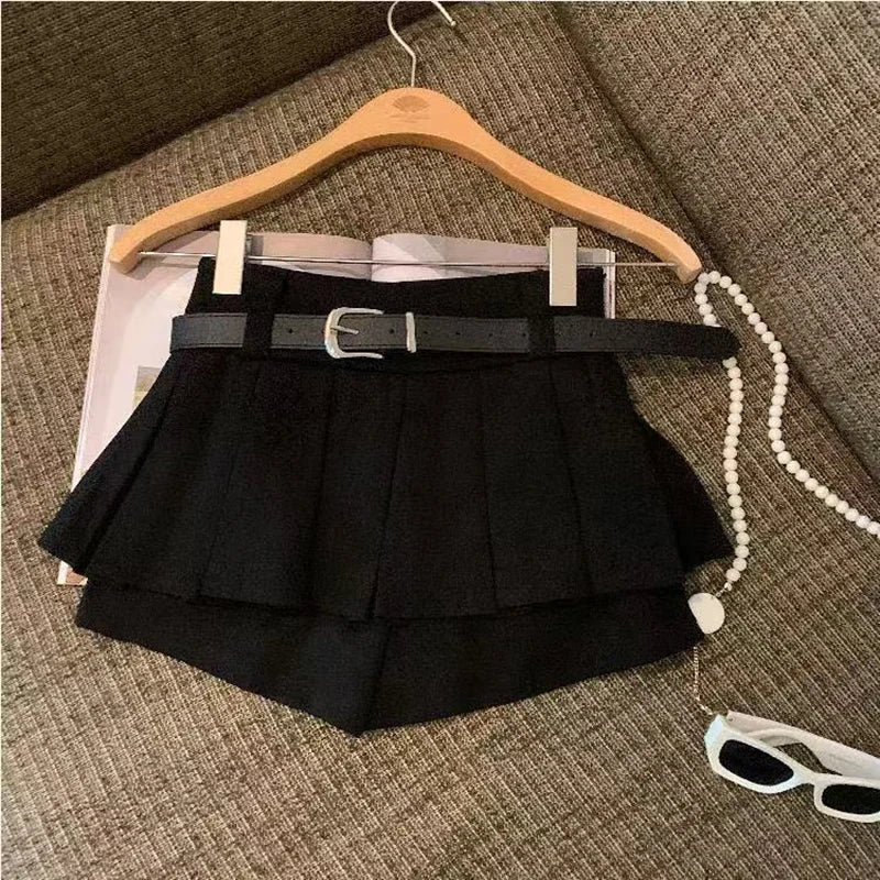 Y2K Preppy Women Pleated Skirts Fashion All Match with Belt Ladies Mini Skirts Korean High Waist Streetwear Casual A Line Skirts