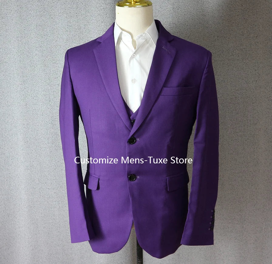 Purple Men's Suits Elegant Blazer Terno High Quality 3 Piece Jacket Pants Vest Set Business Outfits Costume Homme Slim Fit 2024