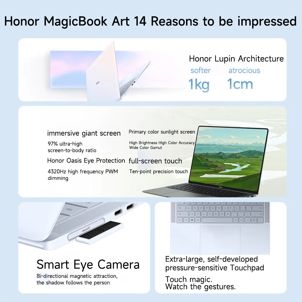 Honor Laptop MagicBook Art 14 2024 Model 14.6-inch OLED Touchscreen Ultra5 /Ultra7 16GB/32GB 1TB/2TB 120 Hz 3.1K Screen Laptop