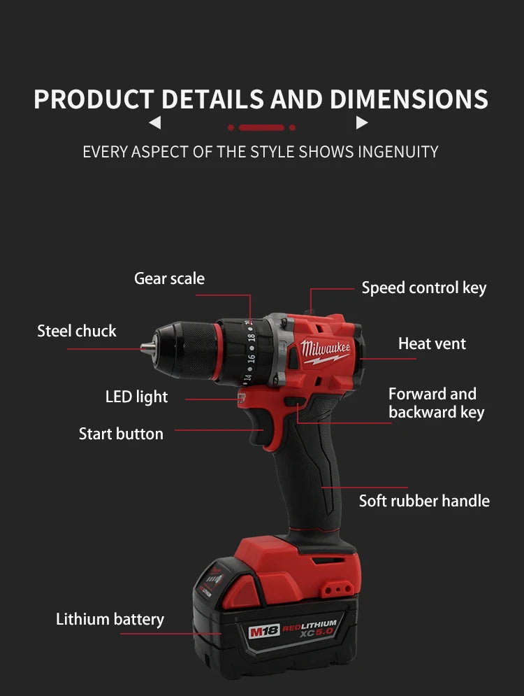 Milwaukee M18 Electric Drill 150 N.m Brushless Cordless Impact Drill Of Decoration Team Uses 18v Milwaukee Battery Power Tools