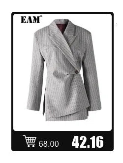 [EAM] Women Black  Cross Irregular Big Size Casual Blazer New Lapel Long Sleeve Jacket Fashion Tide Spring Autumn 2025 17A5353