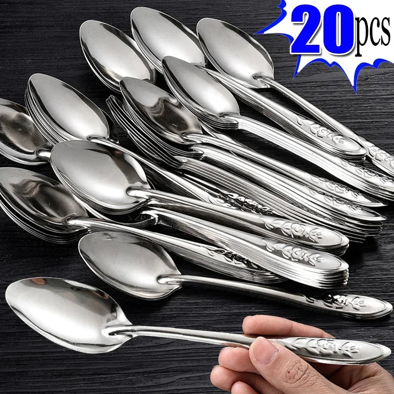 17cm Stainless Steel Spoons for Ice Cream Dessert Watermelon Teaspoons Kitchen Long Handle Soup Spoon Scoops Tableware Utensils