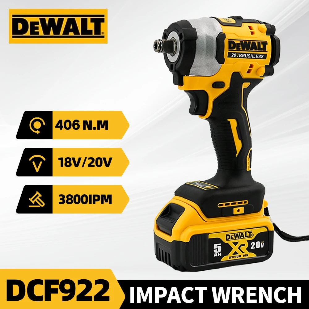 DEWALT DCF922 Cordless Impact Wrench 406NM Key Impact Brushless Electric Tool 20V Variable Speed Rechargeable Wrench