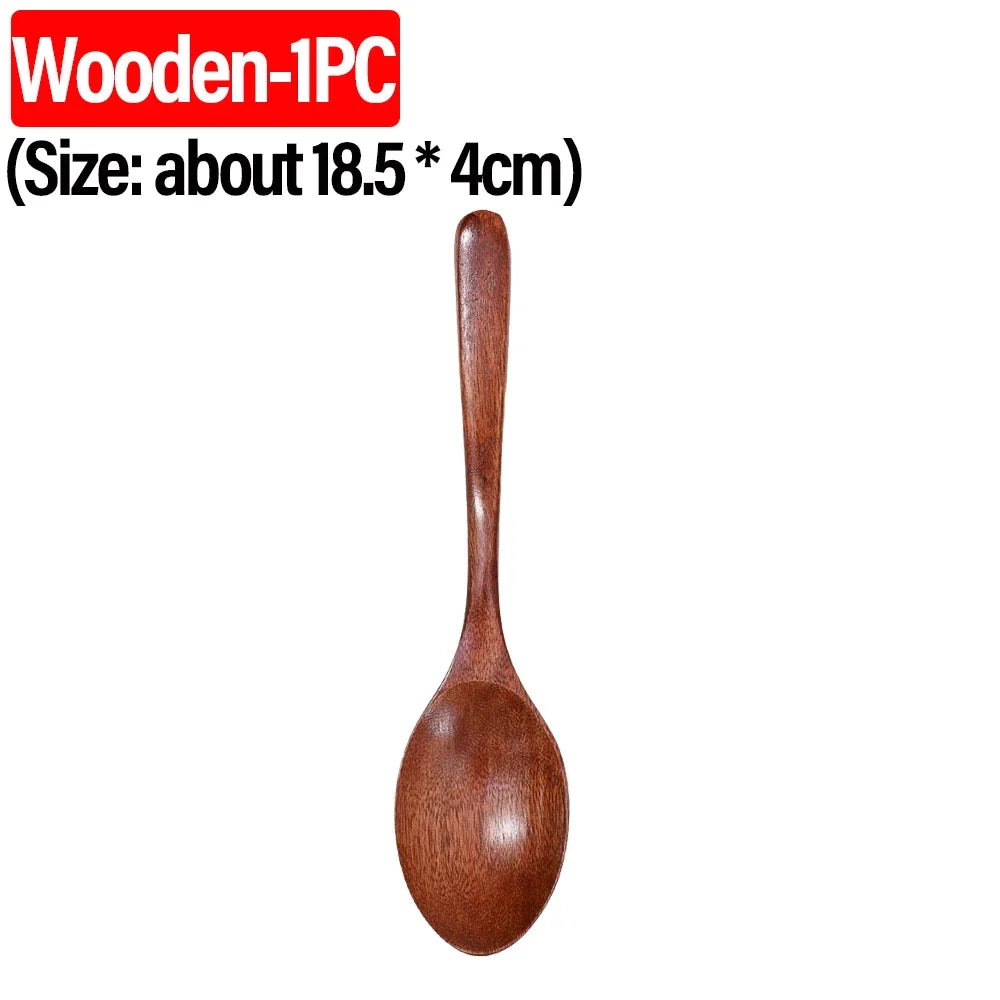 1-12PCS Wooden Tea Spoons Long-handle Soup Scoop Ellipse Ladle Sets Kitchen Spice Honey Coffee Stir Spoons Home Tableware Supply