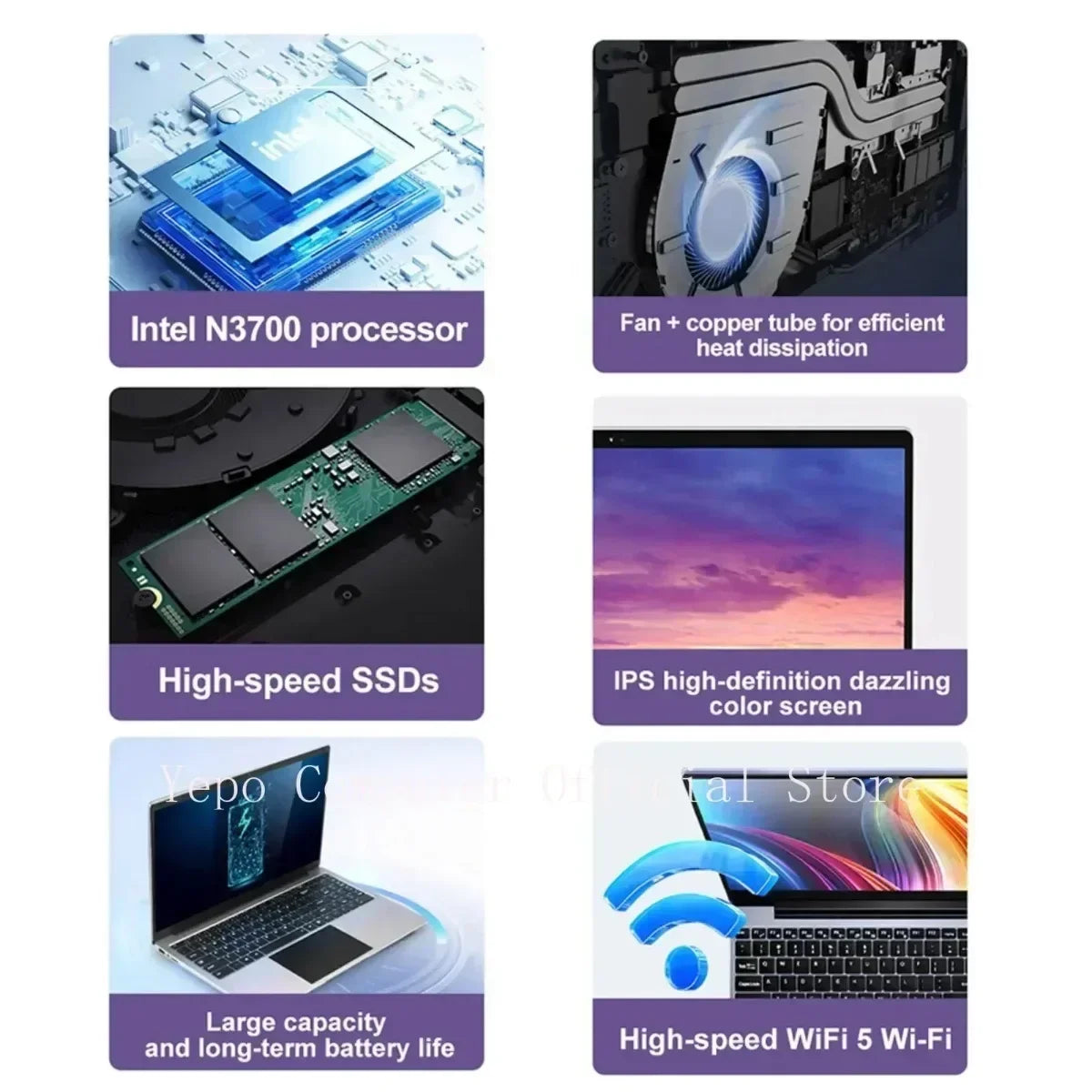 2025 New Laptop Global Version Intel N3700 Ultra Thin 14.1-inch HD Screen 16G+2048G DDR4 High Speed WIFI 5+Office computer