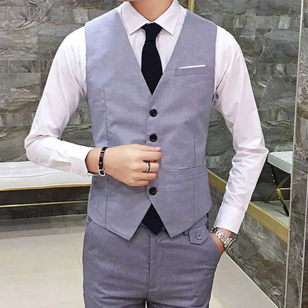 Gentleman Waistcoat Close-fitting High-quality Men's Business Vest Solid Color Wedding Waistcoat Waiter Barkeeper Waistcoat